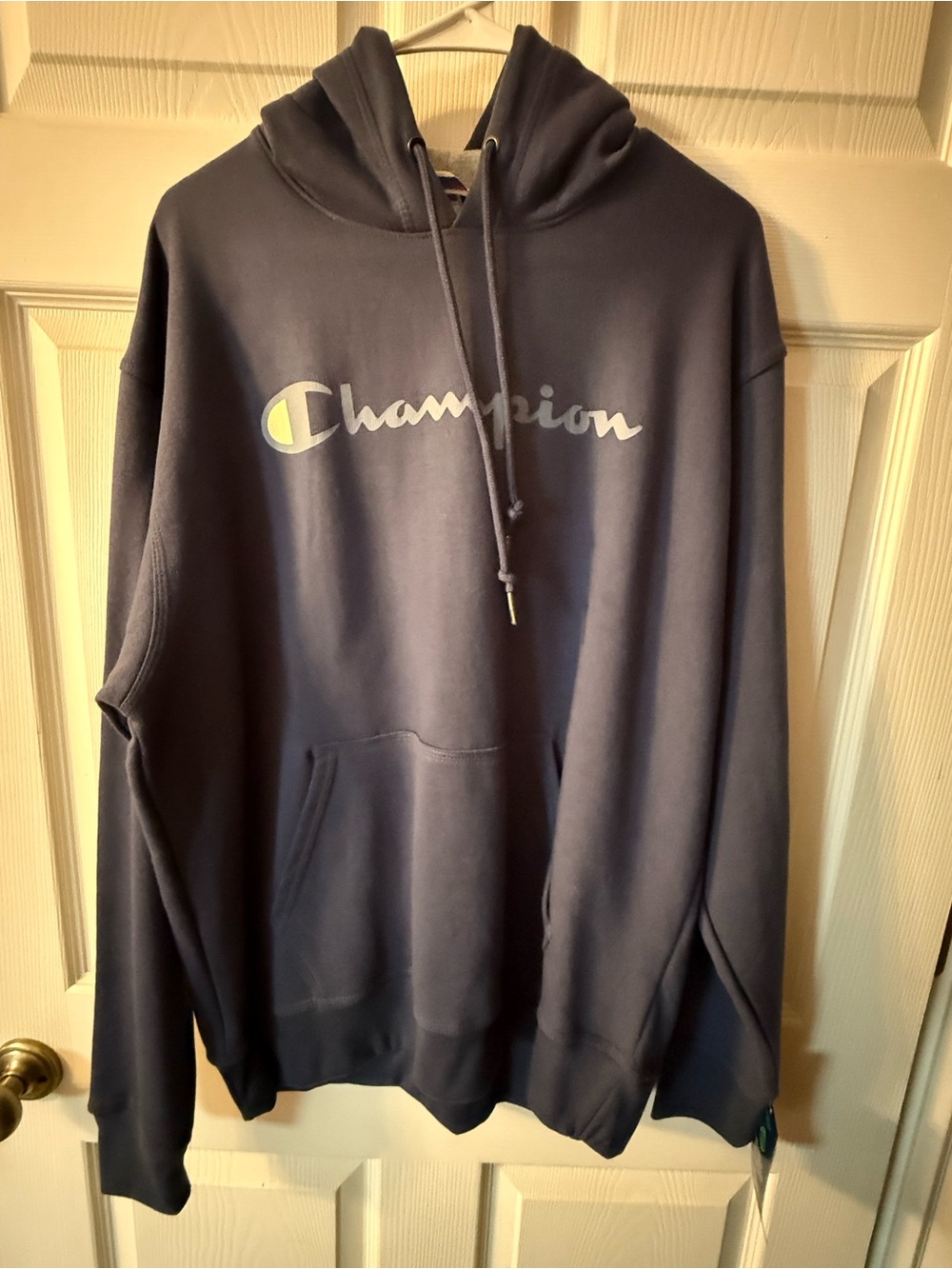 Champion Navy Pullover Hoodie with Script Logo